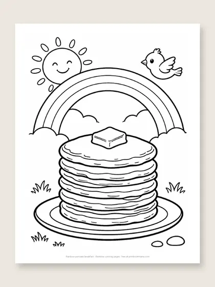 Rainbow pancake breakfast: rainbow coloring page