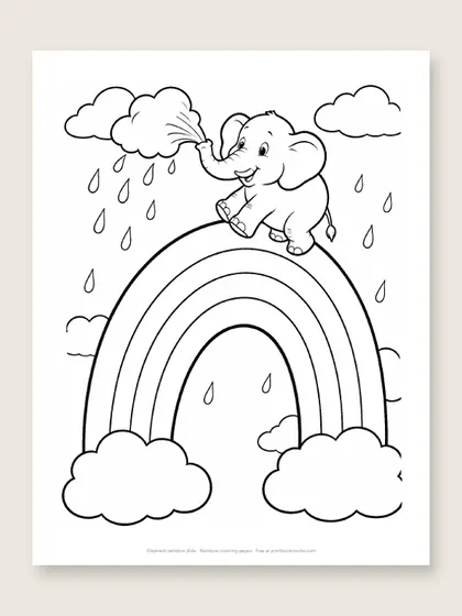 Elephant rainbow slide: rainbow coloring page