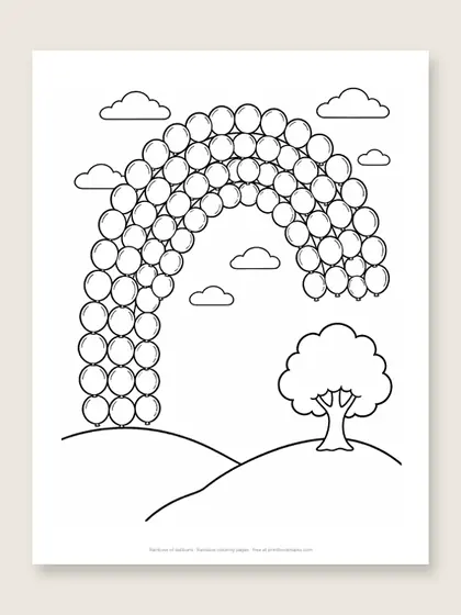 Rainbow of balloons: rainbow coloring page