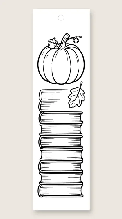 Books and a pumpkin: coloring bookmark