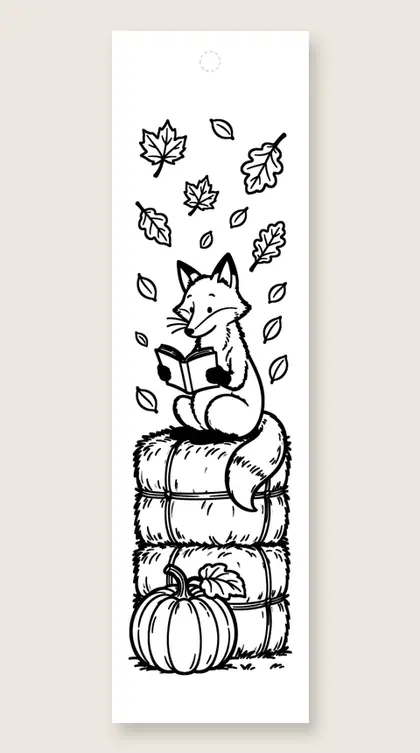 Fox on the hay bales: Thanksgiving coloring bookmark