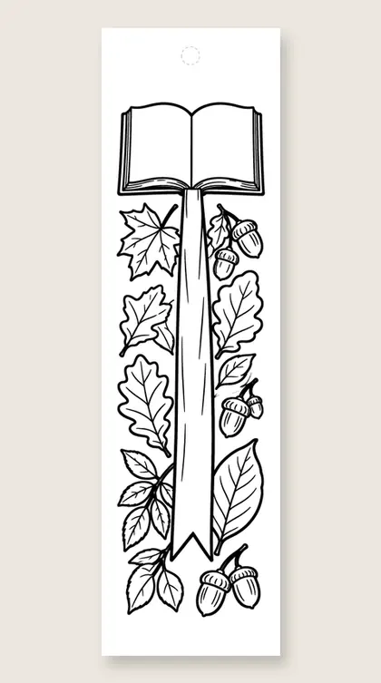 Leaf bookmark ribbon: Thanksgiving coloring bookmark