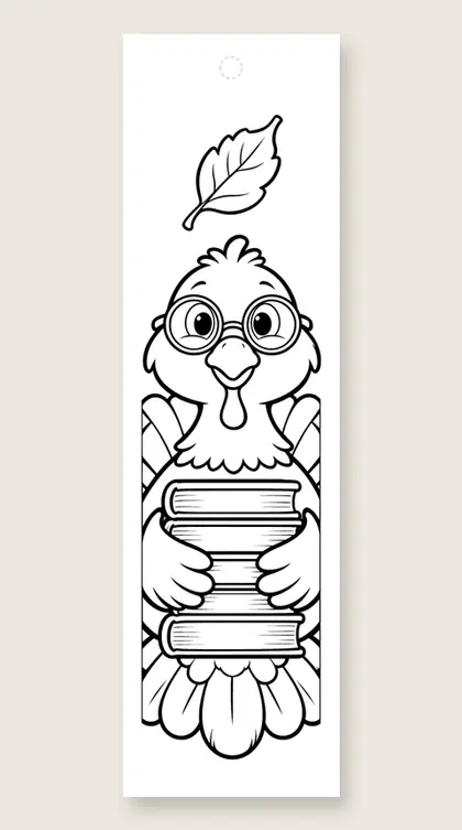Turkey the librarian: Thanksgiving coloring bookmark