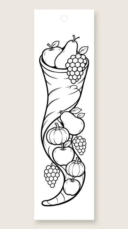 Tall overflowing cornucopia: Thanksgiving coloring bookmark