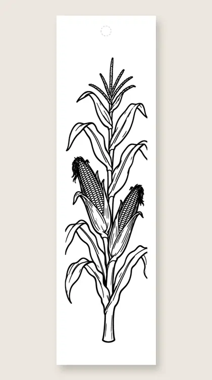 A tall golden cornstalk: Thanksgiving coloring bookmark