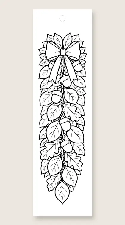 Leaf and acorn garland: Thanksgiving coloring bookmark