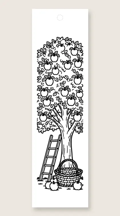 Apple tree harvest: Thanksgiving coloring bookmark