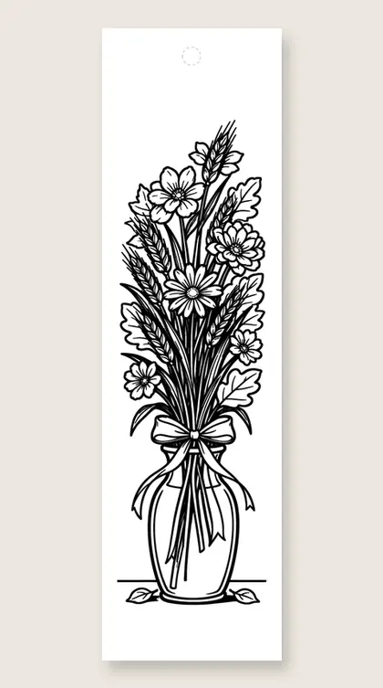 Autumn flower vase: Thanksgiving coloring bookmark