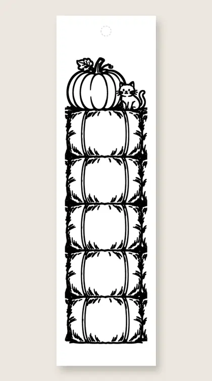 Hay bales and cat: Thanksgiving coloring bookmark