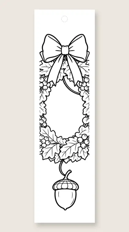 Autumn leaf wreath: Thanksgiving coloring bookmark