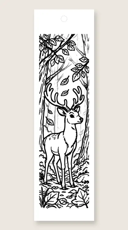 Deer in falling leaves: Thanksgiving coloring bookmark
