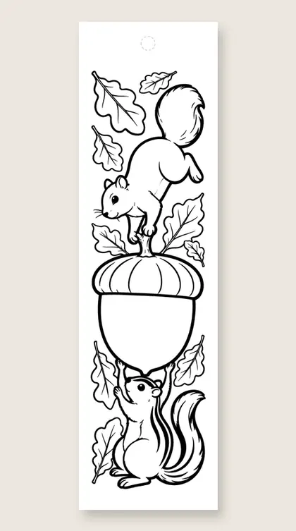 Carrying a giant acorn: Thanksgiving coloring bookmark
