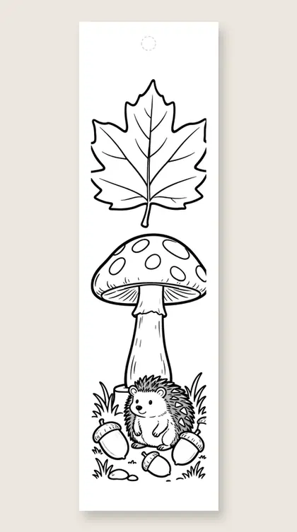 Hedgehog and mushroom: Thanksgiving coloring bookmark