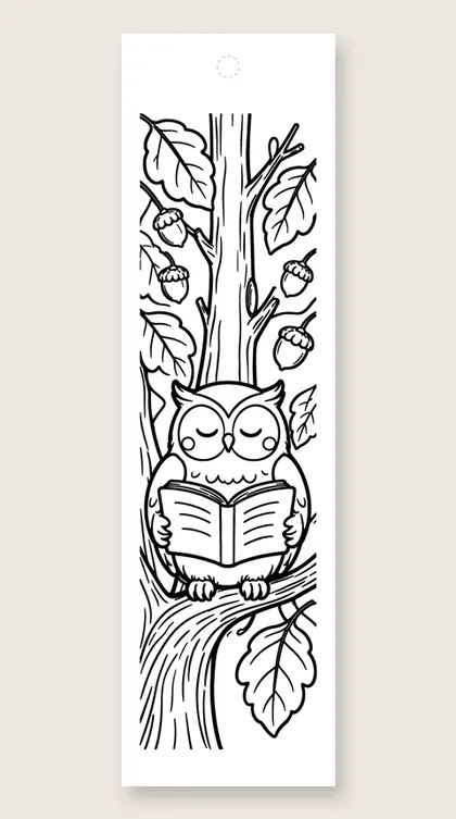 Owl in the autumn tree: coloring bookmark
