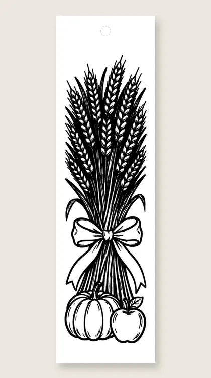 Tall bundle of wheat: Thanksgiving coloring bookmark