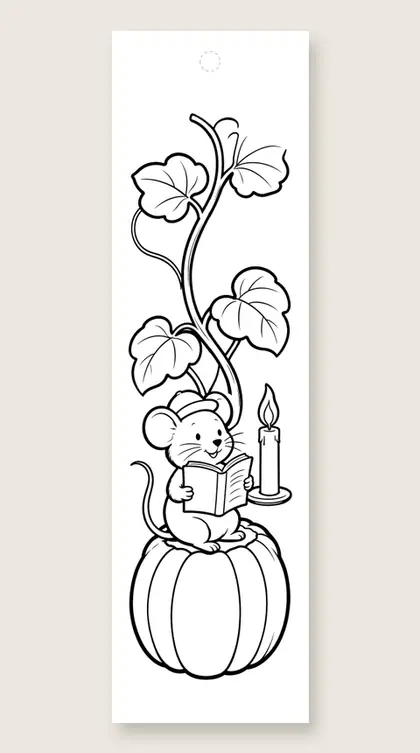 Mouse in a pumpkin: Thanksgiving coloring bookmark