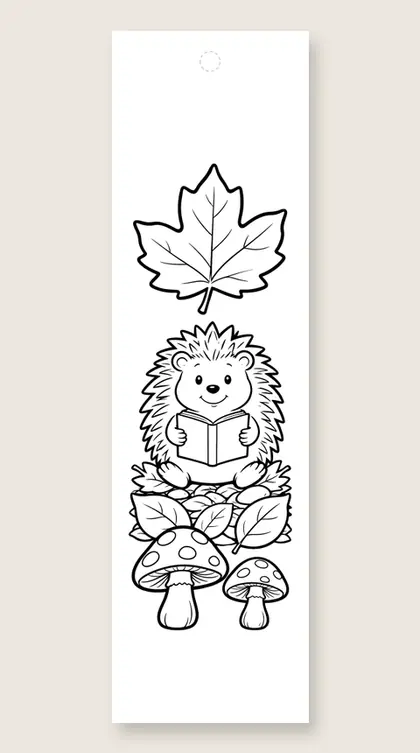 Hedgehog in the leaves: coloring bookmark
