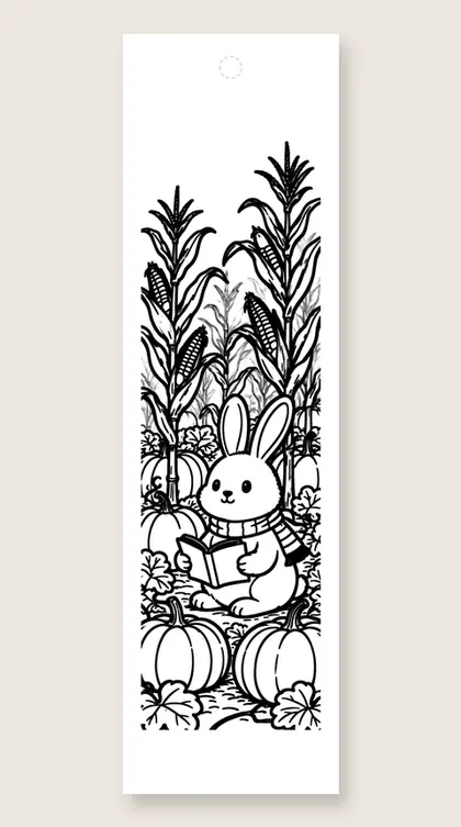 Rabbit in the pumpkin patch: coloring bookmark