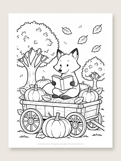Fox on the hay wagon: fox coloring page