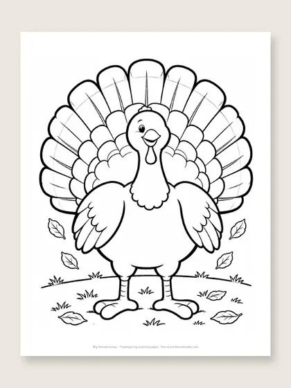 Big fanned turkey: Thanksgiving coloring page