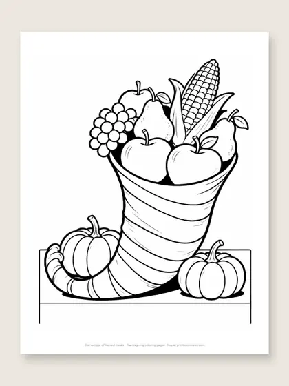 Cornucopia of harvest treats: Thanksgiving coloring page