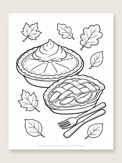 Two Thanksgiving pies: Thanksgiving coloring page