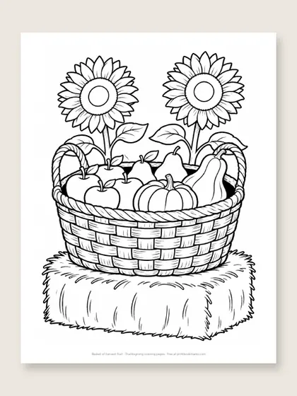 Basket of harvest fruit: Thanksgiving coloring page