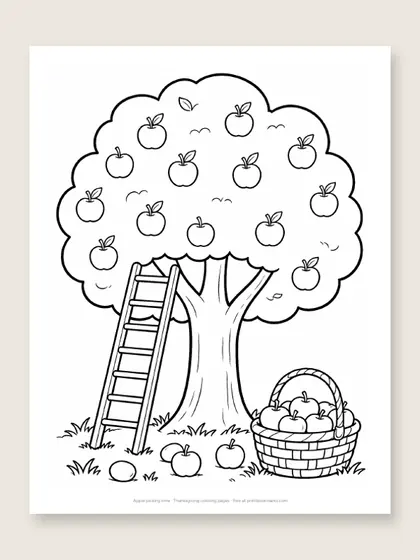 Apple picking time: Thanksgiving coloring page