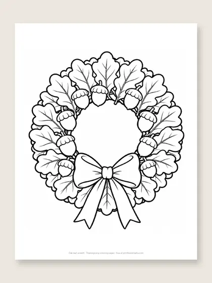 Oak leaf wreath: Thanksgiving coloring page