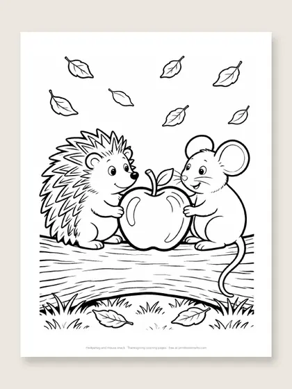 Hedgehog and mouse snack: Thanksgiving coloring page