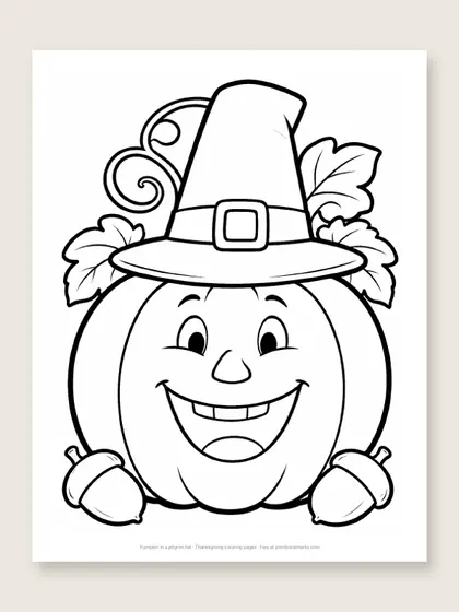 Pumpkin in a pilgrim hat: pumpkin coloring page