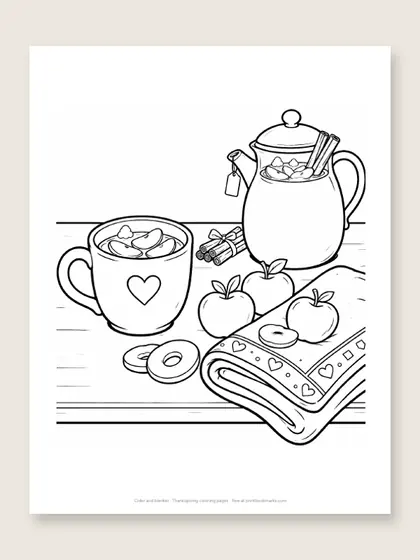 Cider and blanket: Thanksgiving coloring page