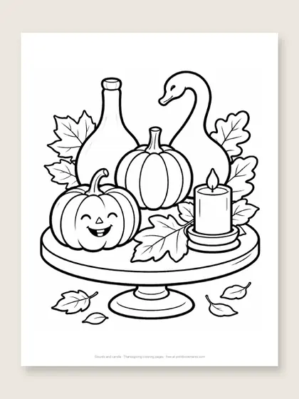 Gourds and candle: Thanksgiving coloring page
