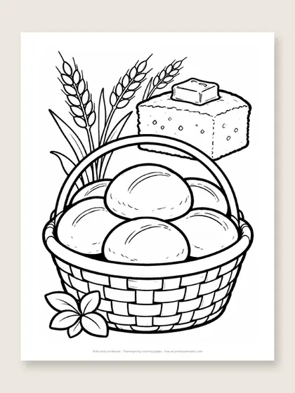 Rolls and cornbread: Thanksgiving coloring page