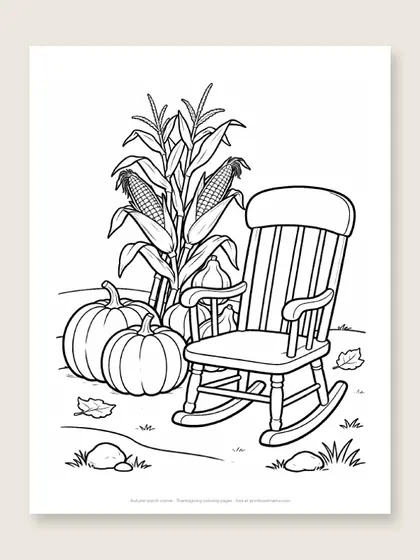 Autumn porch corner: Thanksgiving coloring page
