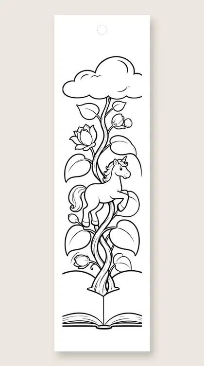 Beanstalk from a book: unicorn coloring bookmark