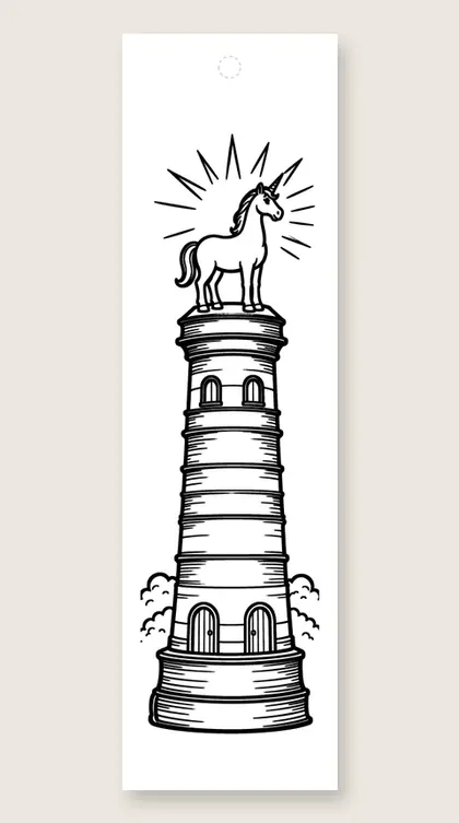 Lighthouse of books: unicorn coloring bookmark