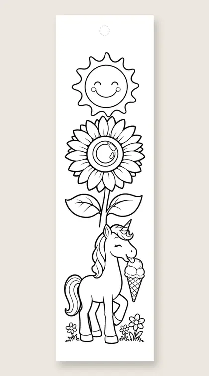 Summer ice cream treat: unicorn coloring bookmark