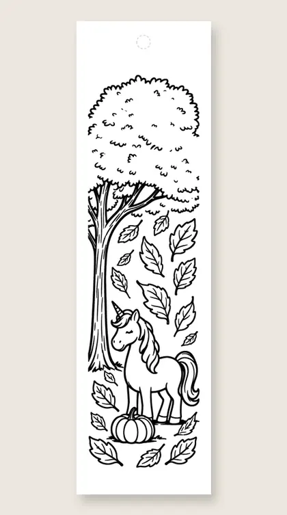 Autumn leaves unicorn: unicorn coloring bookmark