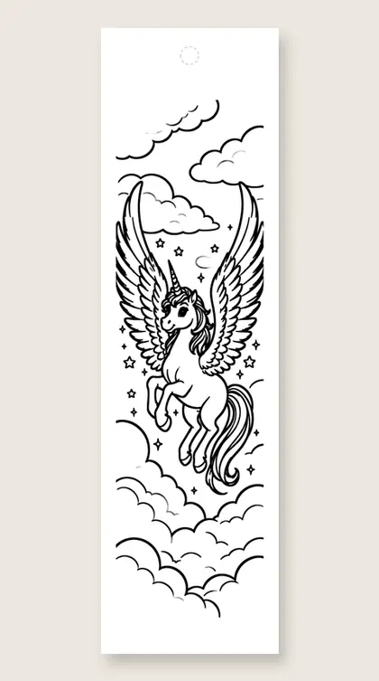 Winged unicorn flying: unicorn coloring bookmark