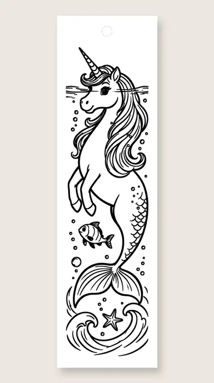 Sea unicorn rising up: unicorn coloring bookmark