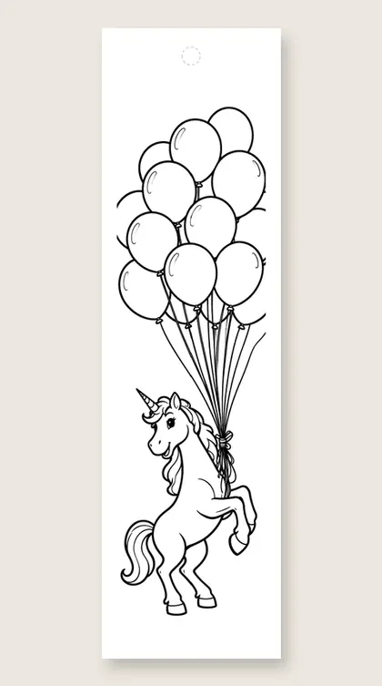 Balloons for a unicorn: unicorn coloring bookmark