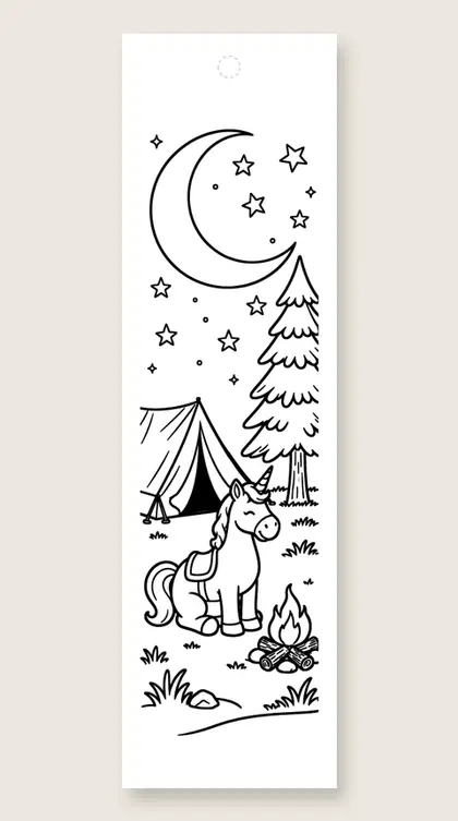 Unicorn goes camping tonight: unicorn coloring bookmark