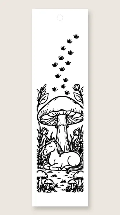 Mushroom house nap: unicorn coloring bookmark