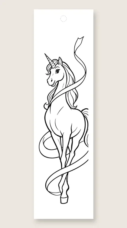 Unicorn dancing on tiptoe: unicorn coloring bookmark
