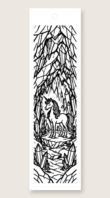 Crystal cave unicorn: unicorn coloring bookmark
