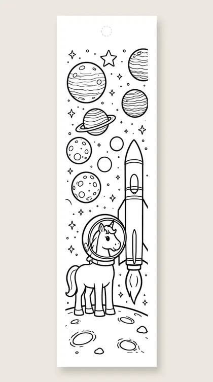 Unicorn on the moon: unicorn coloring bookmark