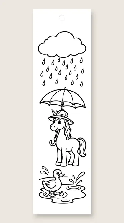Rainy day unicorn: unicorn coloring bookmark