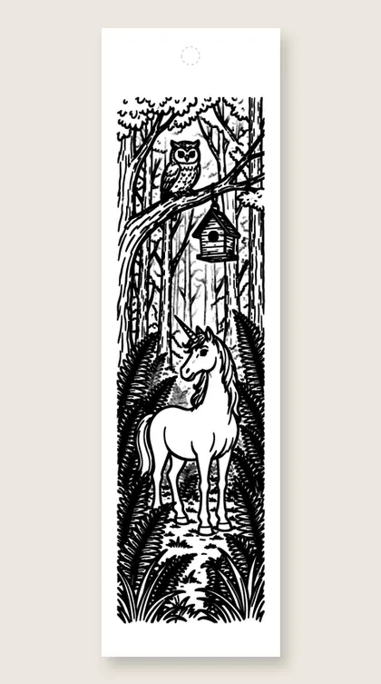Forest unicorn friends: unicorn coloring bookmark