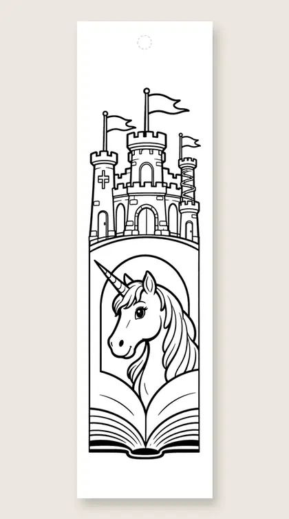 Castle in the pages: unicorn coloring bookmark